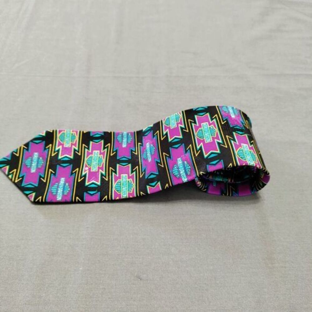 Harley Davidson Men Neck Tie Motorcycles Thunderbird Multicolor Suit Necktie 57" - Picture 4 of 6